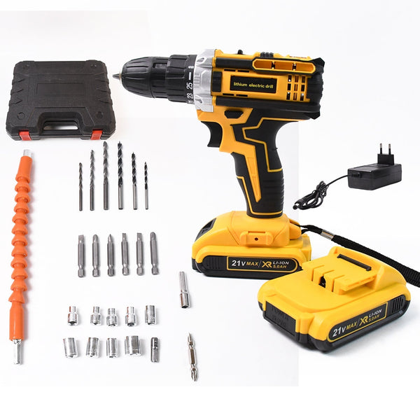 XLNT 21V Cordless Drill Machine Kit | V lithium Double battery cordless drill set