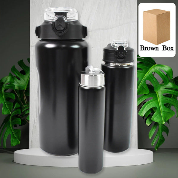 3 in 1 Stainless Steel Insulated Water Bottle – Double Wall Vacuum (3 Pcs Set)