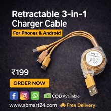 Retractable 3-in-1 Charger Cable for Phones & Android (1 Pc, Multi-USB)